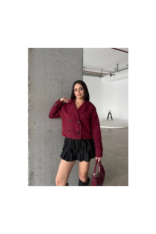 Meecy Kadın Viral Model Kısa Trençkot Bordo Bordo