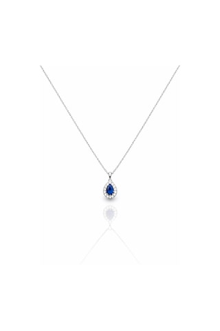 Çekirdekjewelry 925 Ayar Gümüş Safir Damla Taşlı Minik Kolye Gri
