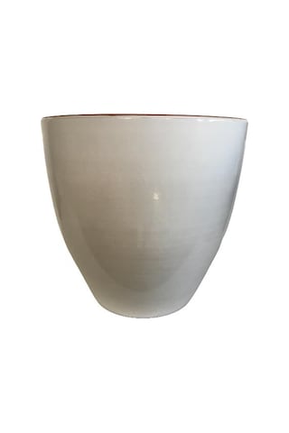 Beyaz Renk Sırlı , El Yapımı Toprak Saksı 29 29 Cm