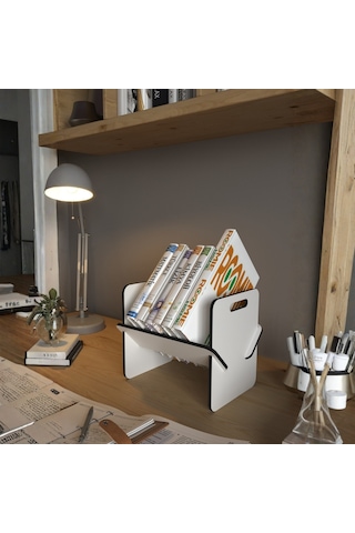 Kitap Standı, Çalışma Masası Organizer, Dekoratif Dergi Standı, Minimalist Kitaplık. Beyaz