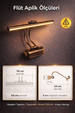 Merwish Flüt Led Aplik 50 Cm Duvar Aydınlatma 6500k Beyaz Işık Kablo Bağlantılı 220v Modern Tasarım Eskitme