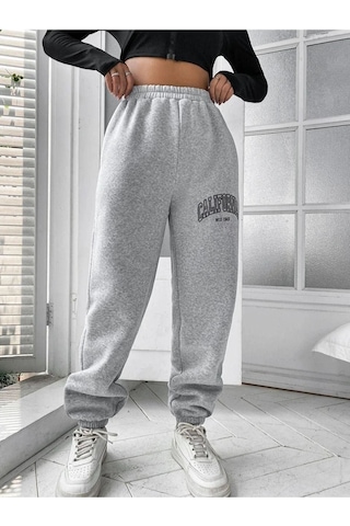 Kadın California Baskılı Paça Lastikli Oversize Eşofman 001