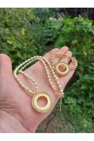 Çeyrek Kolye Çeyrek Bileklik İncili Dorikalı Versace 55cm Altın