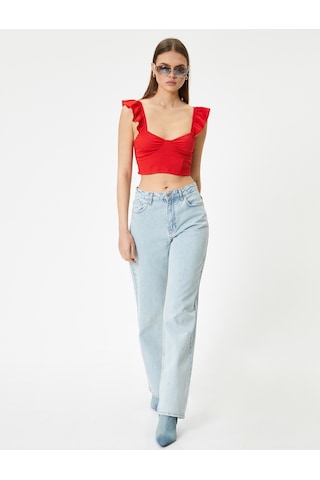 Koton Fırfırlı Crop Bluz Arkası Bağlamalı Kolsuz Kalp Yaka Slim Fit Kırmızı 4sal30050ık Kırmızı