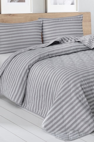 Enlora Home Water Yollu Saten Çok Amaçlı Örtü Çift Kişilik A.gri Açık Gri