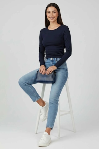 Yanı Büzgülü Bluz Lacivert T4322 Lacivert