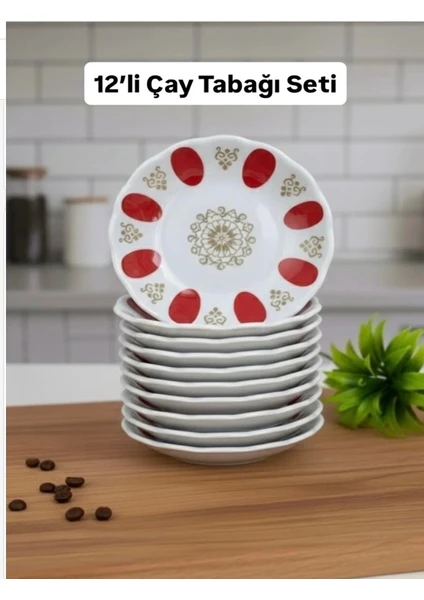 Melamin Kırılmaz Kırmızı Kahveci Çay Tabağı 12'li Kırmızı
