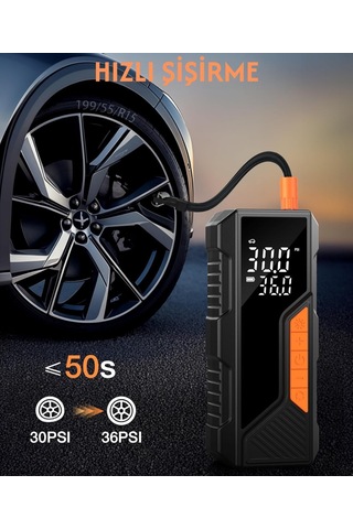 Lexroo Dijital Göstergeli Led Işıklı Taşınabilir Powerbank 4500mah Araç Bisiklet Top Lastik Şişirme Standart