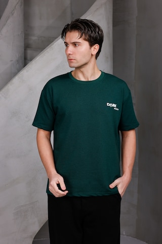 Erkek Baskılı Oversize Bisiklet Yaka 2 İki İplik Kompakt T-shirt Nefti