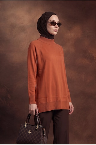 Armine Trend Bisiklet Yaka Uzun Kollu Sade Rahat Kesim Tunik Şeftali 26ktd419 Somon