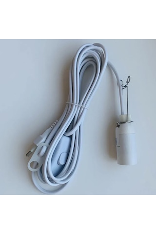 Youtek Beyaz E14 Soketli Avize Aydınlatma Bağı, 500w Maksimum Güç, Euro Şarjlı Anahtar Ve Yıldız Gölge Montaj Braketi İle Tekli Birim Beyaz