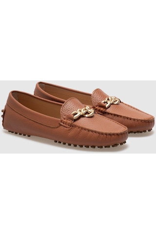 Hakiki Deri Taba Tokalı Kadın Loafer-taba Taba