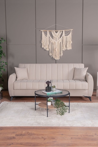 Kilim Mobilya Linda Üç Kişilik Kanepe Yüksek Ayaklı Krem