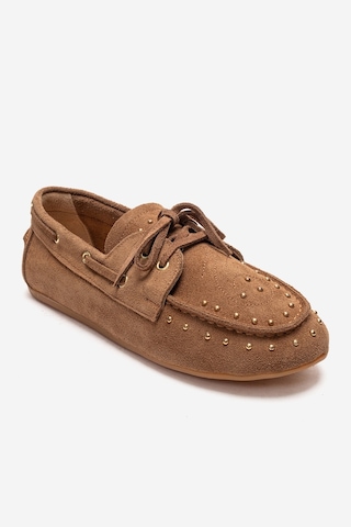 Luvishoes Cuesta Toprak Süet Hakiki Deri Troklu Bağcıklı Kadın Loafer Ayakkabı