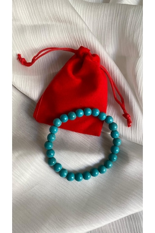 Kese Hediyeli Turkuaz Doğal Taş Bileklik Turkuaz