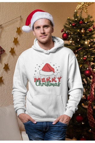 Stil X Yeni Yıl Baskılı Erkek Sweatshırt, Chrıstmas Temalı Beyaz-3