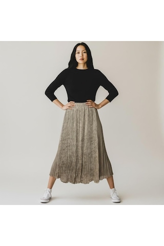 Eren Style Pileli Beli Lastikli Şifon Etek 95 Cm - 38-50 Vizon