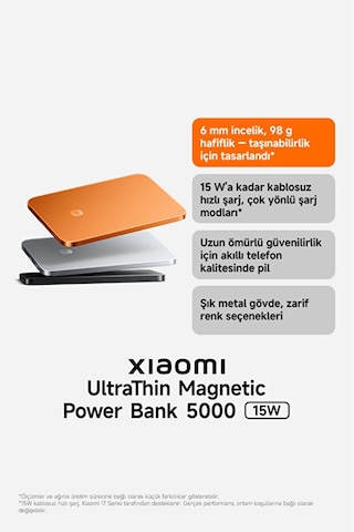 Xiaomi UltraThin Magnetic Power Bank 5000 15W Turuncu