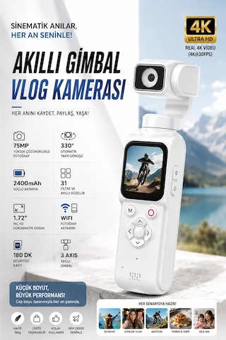 Qstar 4k Hd Profesyonel Vlog Kamerası 330 Döner Lensli Dijital Video Kamera Yüksek Stabilizasyon