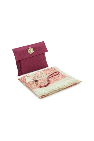 Hediyelik Şantuk Çantalı, Tesbihli, Çeyizlik Seccade Seti - Bordo Bordo