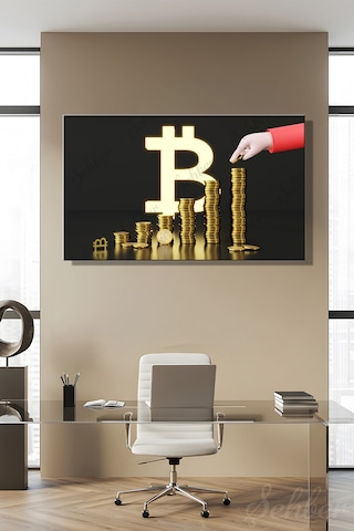 Dekoratif Yatay Kanvas Tablo Tekli Ofis Broker Bankacılık Yatırım Kripto Para Bitcoin Borsa Forex