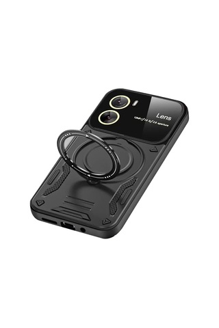 Newface Vivo Y16 Kılıf Joy Lens Standlı Kapak - Siyah