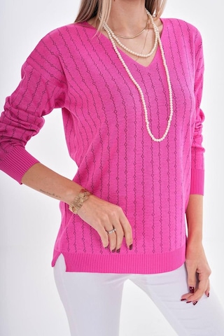 Kadın V Yaka Simli Kazak 12799 Bgl-st04107 Fuşya