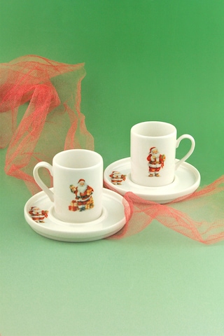 Santa Joy İki Kişilik Porselen Kahve Fincan Takımı Beyaz