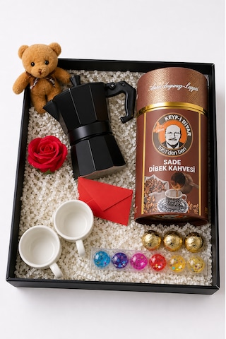 Kahve Hediye Seti -kakuleli Dibek Kahvesi 500 Gr + Moka Pot 3 Fincan 150 Ml - Sevgiliye Doğum Günü Özel Set Filtre