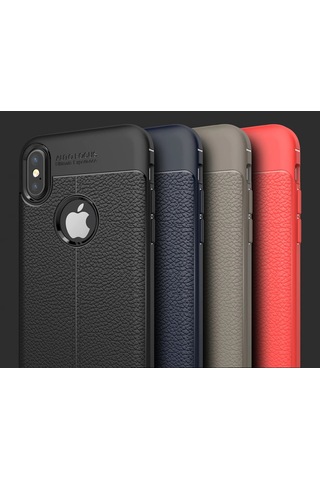 iPhone Uyumlu X Xs Litchi Tam Koruma Soft Silikon Kılıf- 5775 Kırmızı