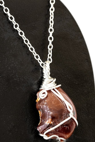 Erilsa Sertifikalı Gerçek Ham Tel Sargılı Kızıl Yemen Akik Taşı Kolye Çok Renkli