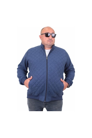 Starbattal Büyük Beden Fermuarlı Hırka Diamond 23281 Marin-Marin Lacivert