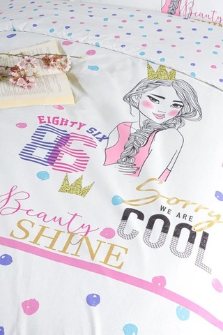 Ranforce Genç Nevresim Takımı Selen Pudra - Beyaz