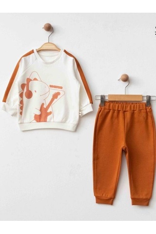 Erkek Bebek Dinazor Baskılı Organik Eşofman Takım-15477 renkli