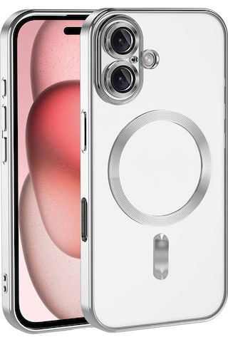 Apple Uyumlu iPhone 17 Pro Max İçin Magsafe İle Kılıf Kamera Lensli Korumalı Şeffaf Silikon Kapak Gümüş