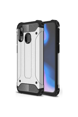 Noktaks - Samsung Galaxy Uyumlu A40 - Kılıf Çift Katman Zırh Tank Crash Military Kapak - Gri