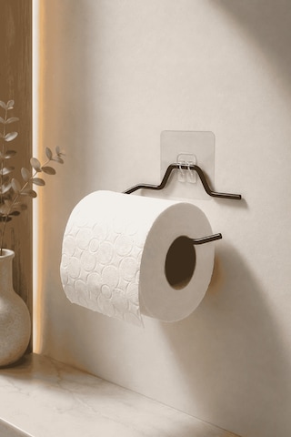 Edora Home Siyah Yapışkanlı Metal Tuvalet Kağıdı Askısı, Delmeden Montaj Banyo Wc Kağıt Havluluk Tuvalet Kağıtlığı