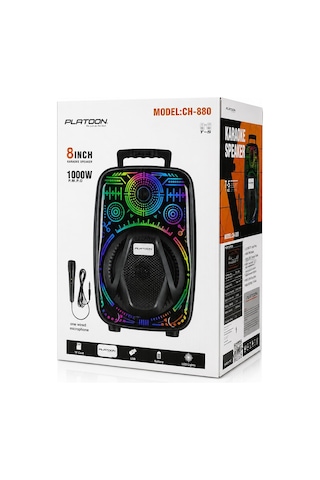 Platoon Pl-4660 Ch-880 Karaoke Speaker Hoparlör Dc 5v 8'' Inch Mikrofonlu Usb Sarjlı Rgb Işıklı Bt