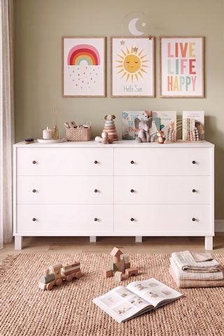 Robin Home Lena Bebek Çocuk Odası Geniş Şifonyer 6 Çekmeceli Ahşap Ayaklı Beyaz