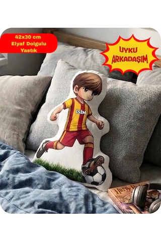 Taraftar Yastık Sarı Kırmızı Formalı Futbolcu Figür İsimli Yastık Çift Yön Baskılı Yastık 42x30cm Kırmızı - Sarı