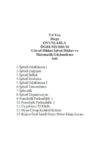Önel Yayıncılık Dizge 5-6 Yaş Görsel İşitsel Dikkat ve Matematik Güçlendirme Seti + Kişiye Özel İsimli Harry Potter Kitap Ayracı