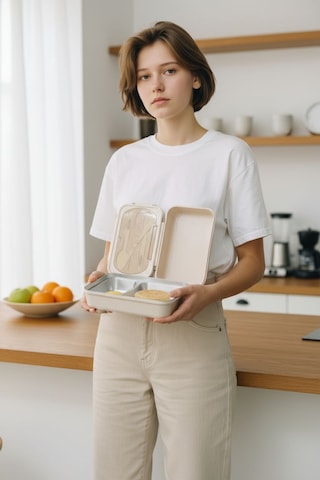 Beslenme & Gıda Taşıma Kabı Sefer Tası 304 Çelik 2 Bölmeli Kilitli Kapak Bej Lunch Box .