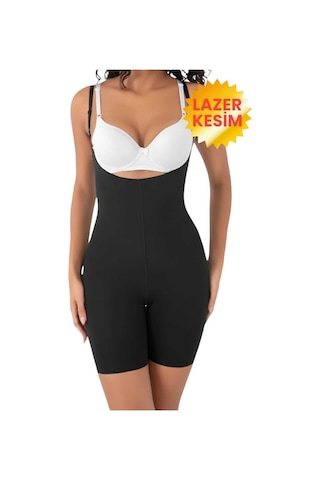 Uniquetrenders Kadın Lazer Kesim Ve Toparlayıcı Tam Boy Askılı Korse 2'li Set Siyah - Ten Rengi