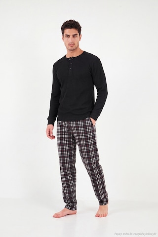 Buratti Lastikli Bel Düz Paça Yumuşak Dokulu Polar Pijama Altı Erkek Pijama Altı 6098001 Siyah-bordo