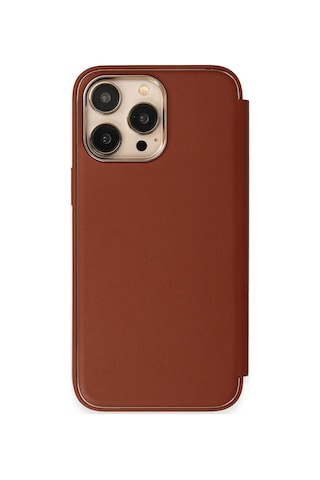 İphone 14 Pro Max Kılıf Dolpin Kapaklı - Kahverengi