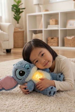 30 Cm Stitch Işıklı Ve Müzikli Peluş Uyku Arkadaşı 5 Modlu Nefes Alan Gece Lambası Sevimli Hediye Oyuncak Mavi