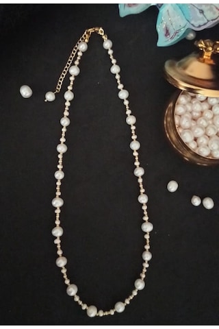 24k Altın Kaplama Gerçek Kum İnci Aranjman Dorika Detaylı Kolye B Çok Renkli