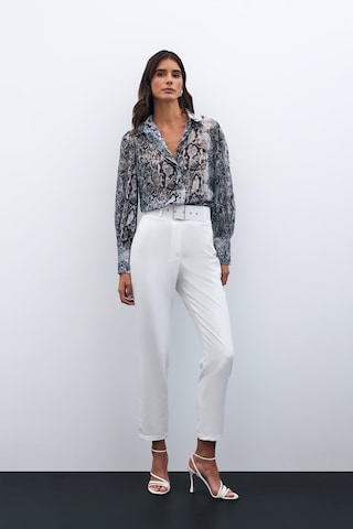 Sateen Yüksek Bel Kemerli Pantolon - Ekru