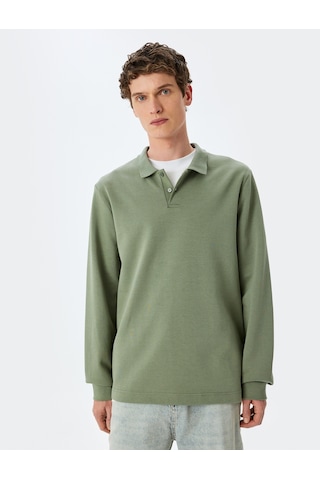Koton Pamuklu İnterlok Kumaş Polo Yaka Sweatshirt Haki 5sam70003mk Haki