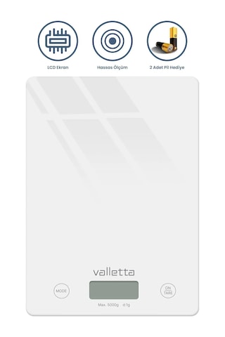 Valletta Carioca Pil Dijital Cam Mutfak Tartısı 5 Kg
